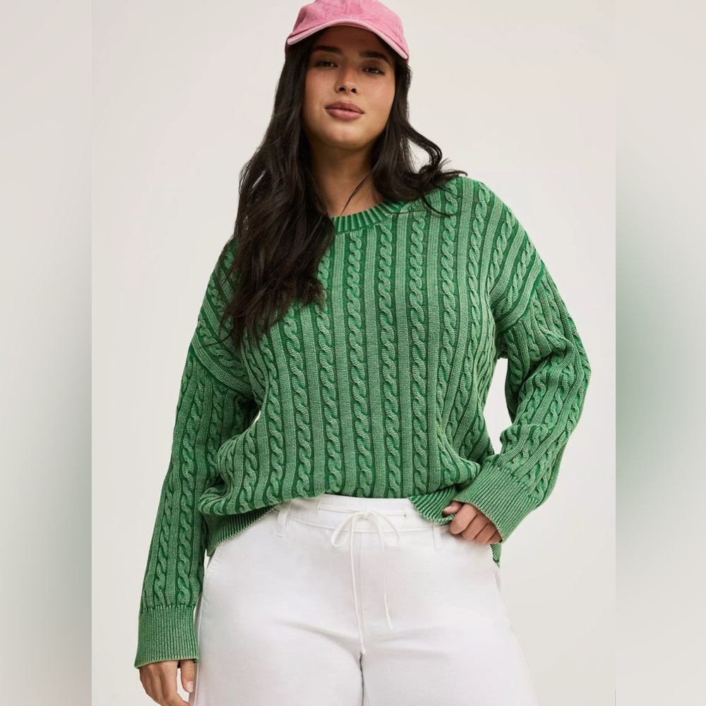 EUC Torrid Cotton Cable Pullover Crew Sweater - Jelly Bean
